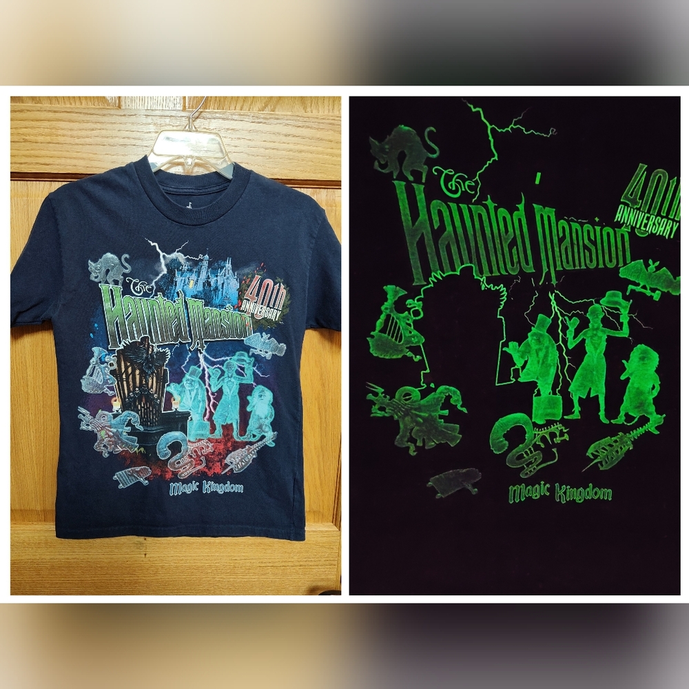 DisneyWorld Youth L Haunted Mansion 40th Anniversary Navy Tee, Glow In The Dark